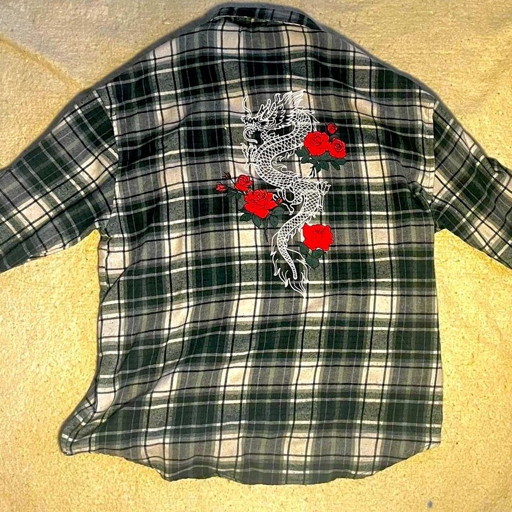 White and green dragon flannel
